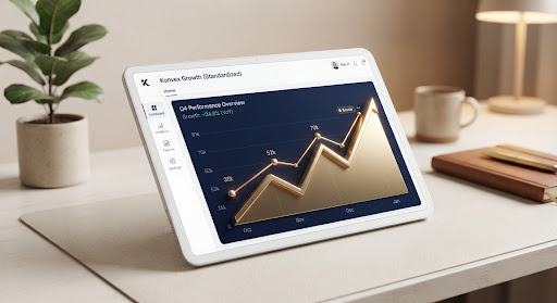 Analytics dashboard showing Konvex Growth campaign performance and ROI metrics